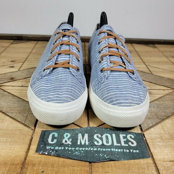 Womens Sperry Size 11M Blue & White Stripes Shoes Leather Laces Classic STS84275 - Picture 3 of 10